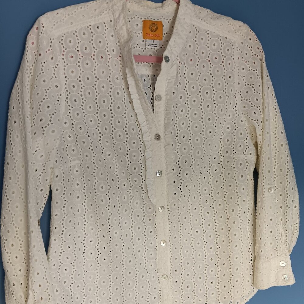 Ruby Rd Women's Cream Lace Top Size 12.‎ 100% Cotton Vintage